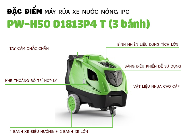 Thiết kế thông minh của Máy rửa xe hơi nước nóng IPC PW-H50 D1813P4 T (3 bánh) được các chuyên gia và người tiêu dùng đánh giá cao