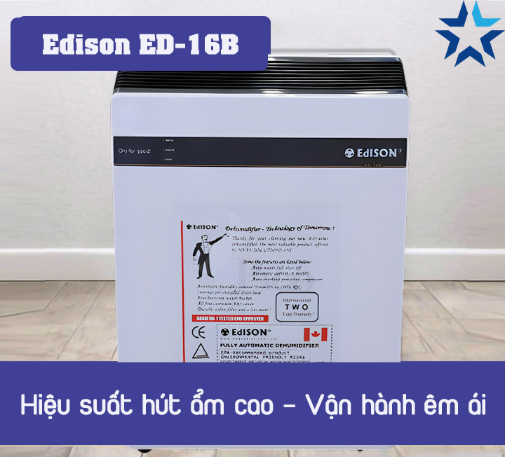 Máy hút ẩm Edison ED-16B có hiệu suất hút ẩm cao, vận hành êm ái