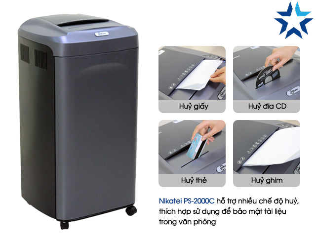 Máy hủy công nghiệp Nikatei PS-2000C hỗ trợ nhiều chế độ huỷ
