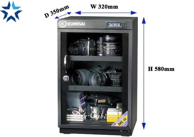 Kích thước của tủ chống ẩm máy ảnh Kumisai DHC 60